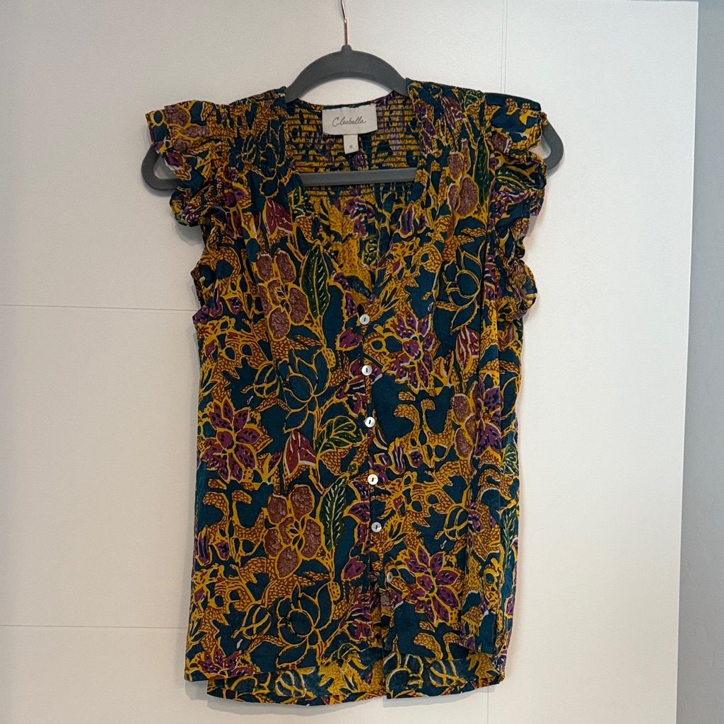 Cleobella Floral Button-Front Top In Mustard, Green & Purple